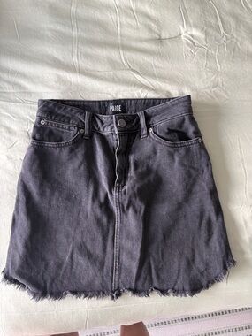 PAIGE Charcoal Black Frayed-Hem Denim Mini Skirt